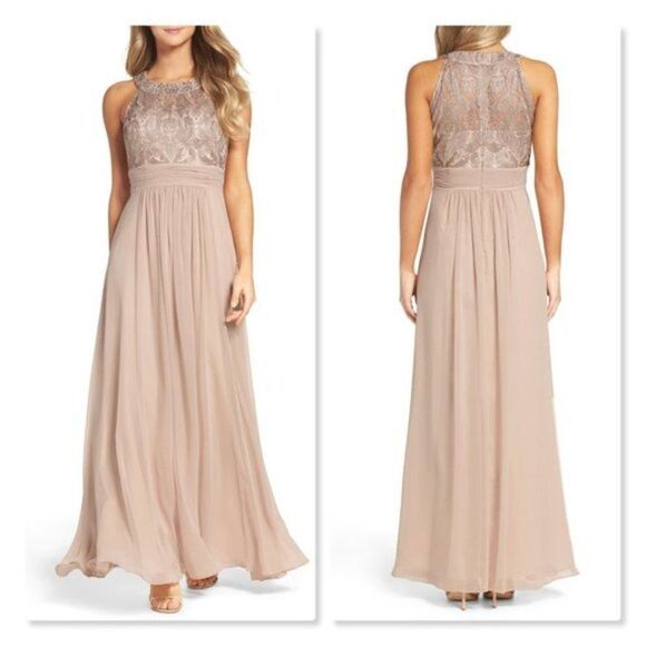 Eliza J Lace Bodice Gown size 10 Petite in Beige - Picture 1 of 11